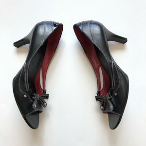Cole Haan black peep toe heels with bows size 9.5B